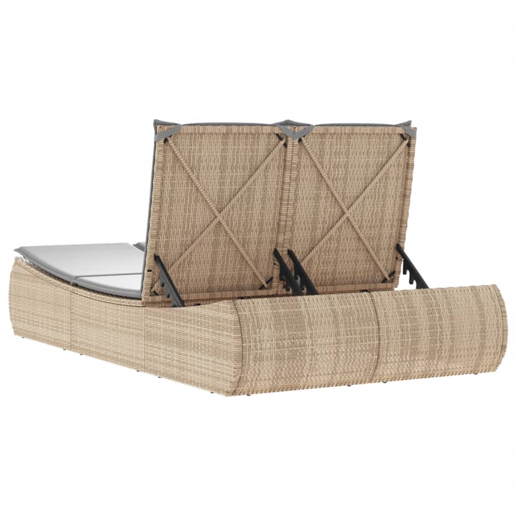 Doppel-Sonnenliege mit Auflagen Beige Poly Rattan Stilecasa