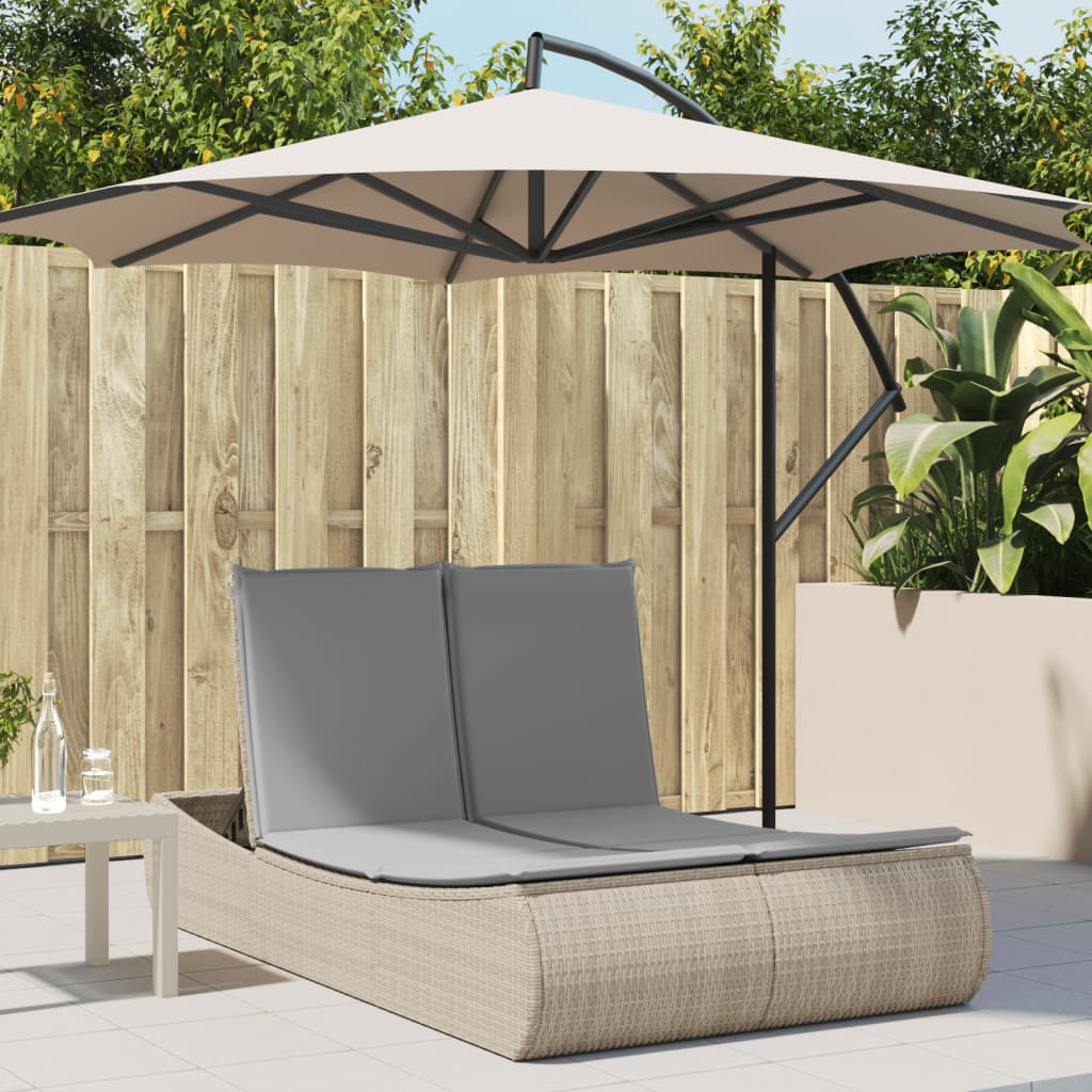 Doppel-Sonnenliege mit Auflagen Beige Poly Rattan Stilecasa