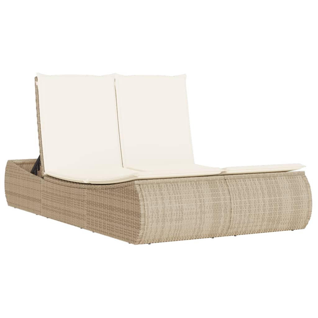 Doppel-Sonnenliege mit Auflagen Beige Poly Rattan Stilecasa