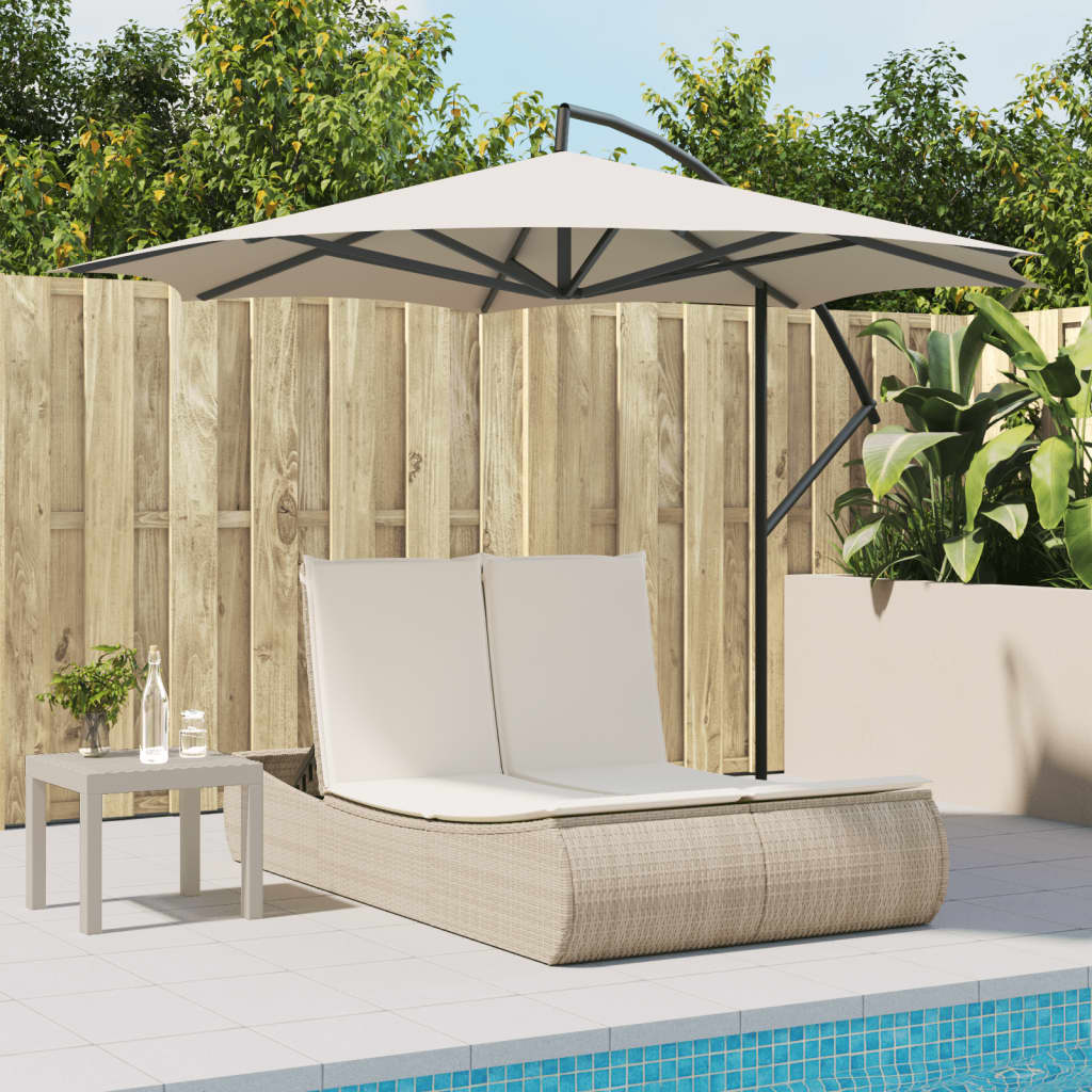 Doppel-Sonnenliege mit Auflagen Beige Poly Rattan Stilecasa