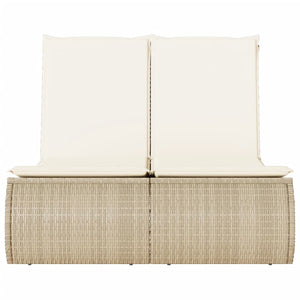 Doppel-Sonnenliege mit Auflagen Beige Poly Rattan Stilecasa