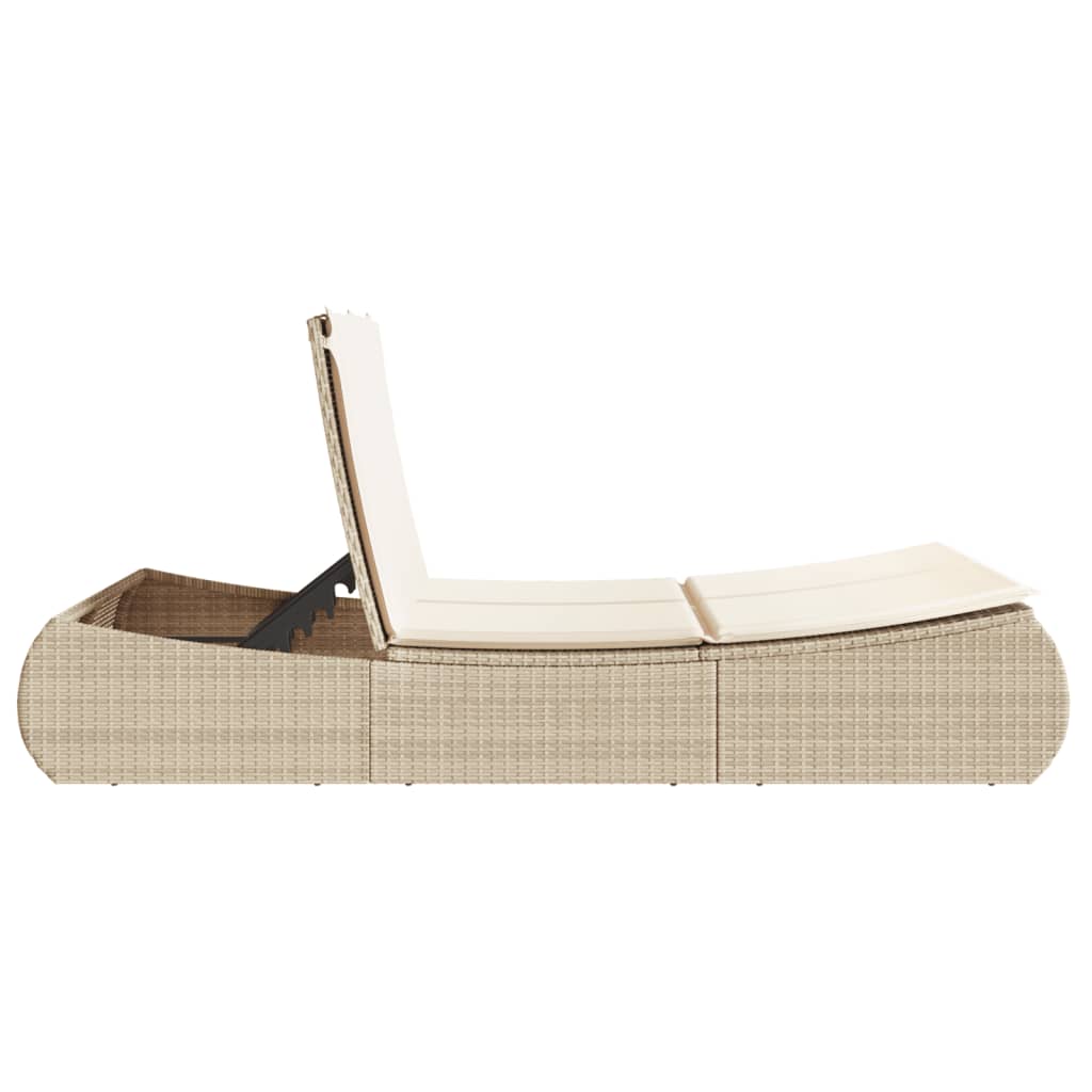 Doppel-Sonnenliege mit Auflagen Beige Poly Rattan Stilecasa