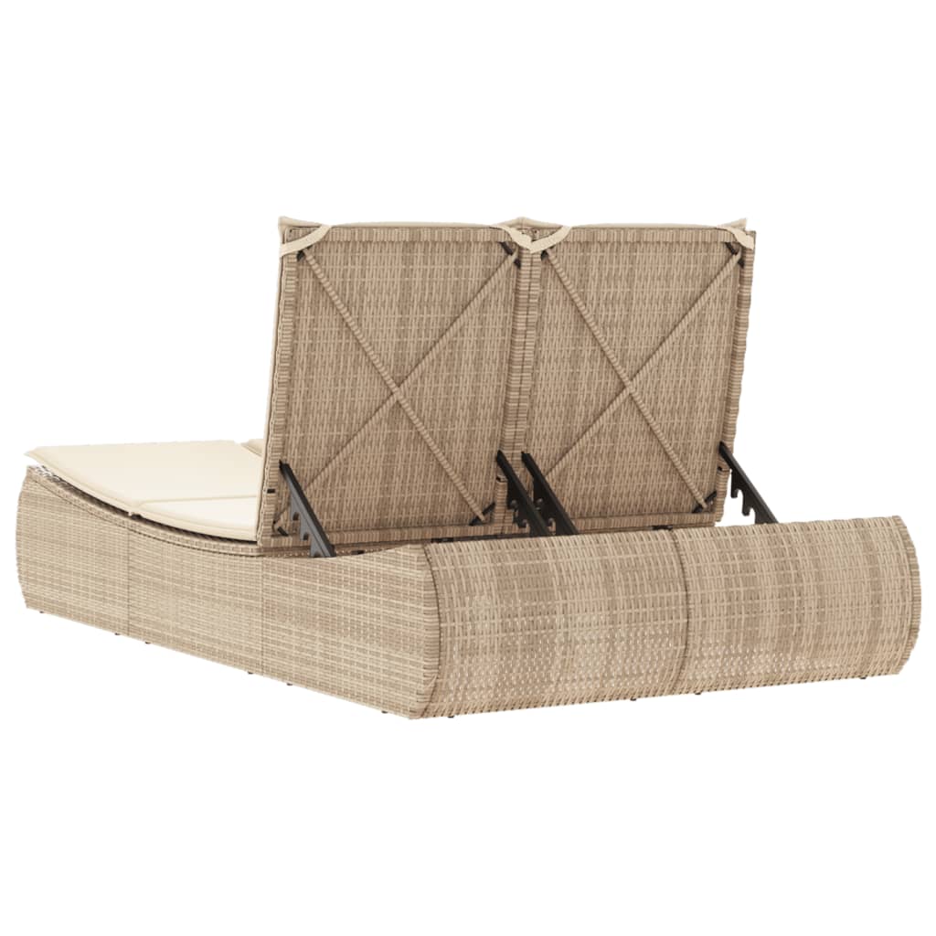 Doppel-Sonnenliege mit Auflagen Beige Poly Rattan Stilecasa