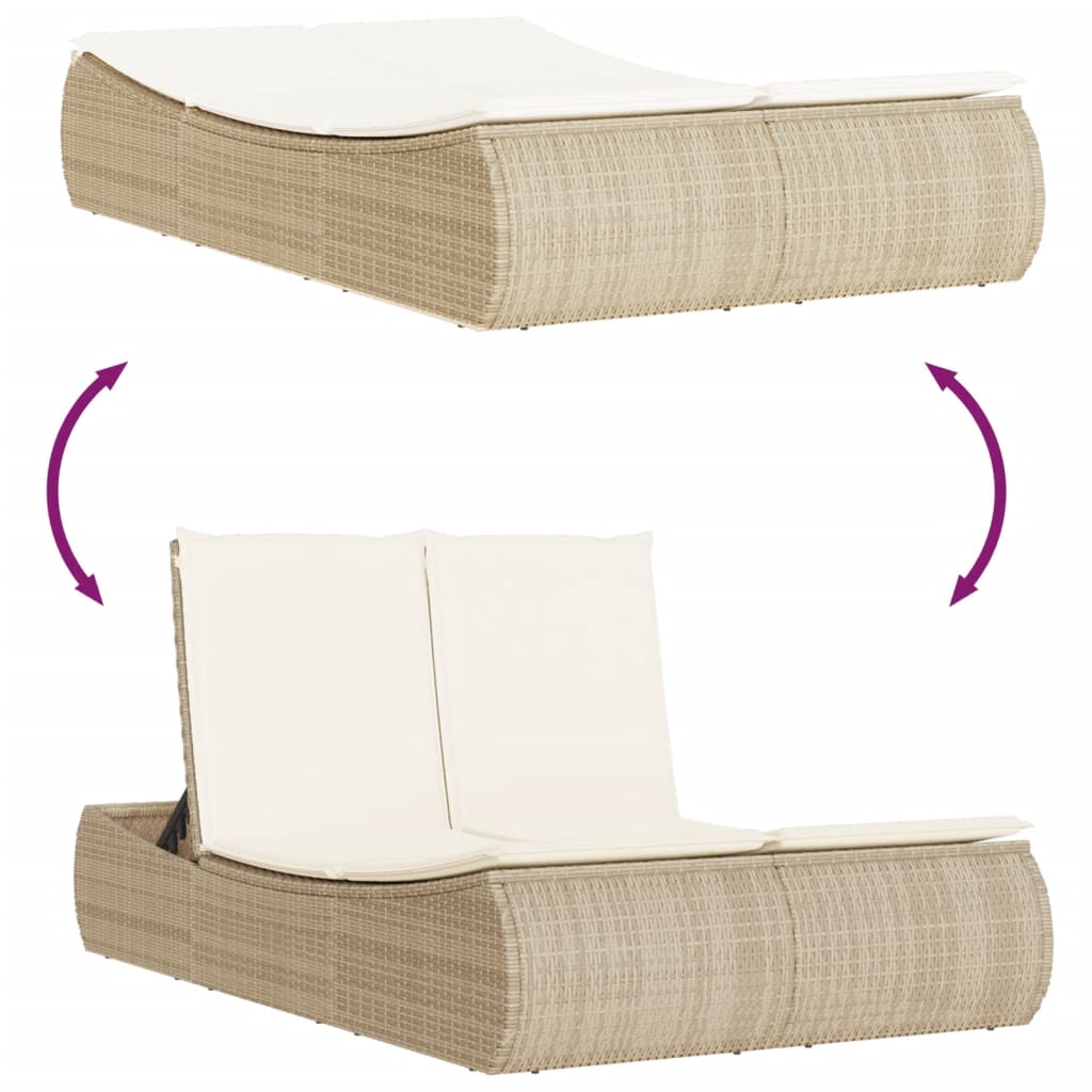 Doppel-Sonnenliege mit Auflagen Beige Poly Rattan Stilecasa