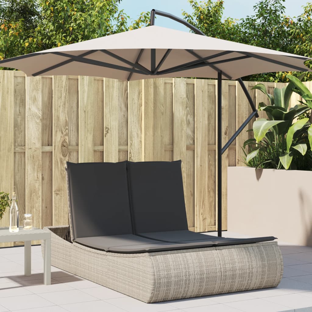 Doppel-Sonnenliege mit Kissen Hellgrau Poly Rattan Stilecasa