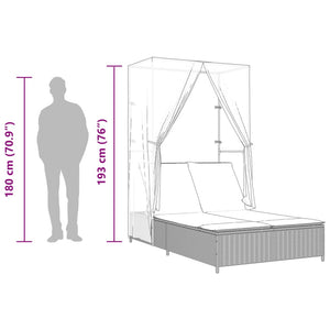 Doppel-Sonnenliege mit Dach und Vorhängen Braun Poly Rattan Stilecasa