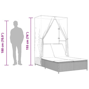 Doppel-Sonnenliege mit Dach und Vorhängen Beige Poly Rattan Stilecasa