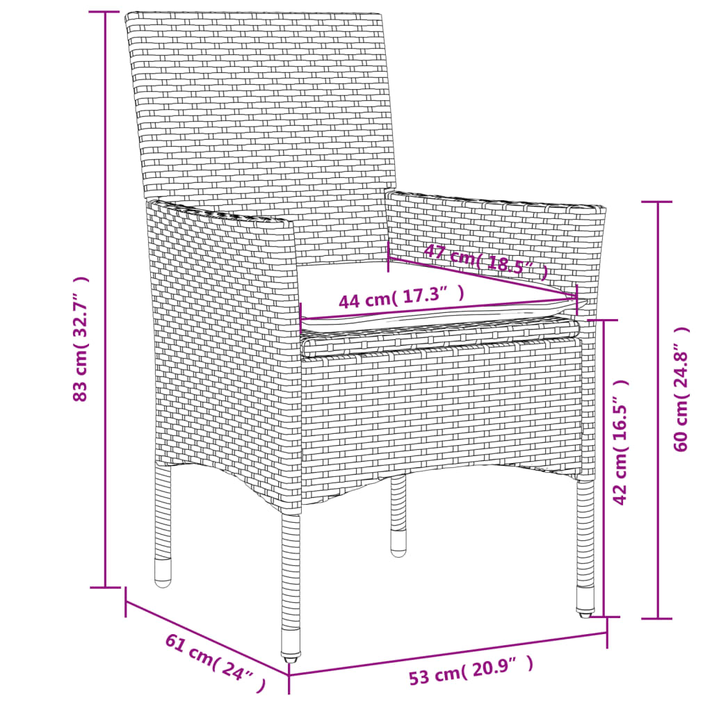 vidaXL Gartenstühle mit Kissen 2 Stk. Grau Poly Rattan