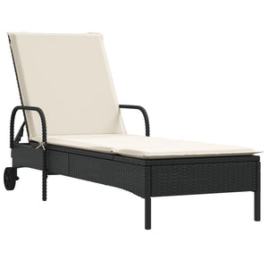 Sonnenliege mit Rollen und Auflage Schwarz Poly Rattan