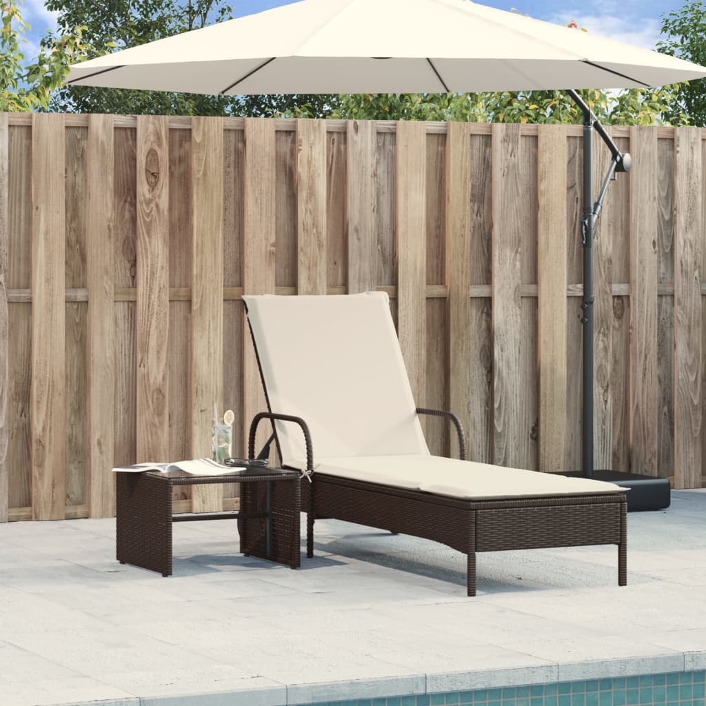 Sonnenliege mit Rollen und Auflage Braun Poly Rattan