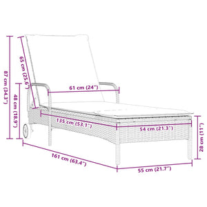 Sonnenliege mit Rollen und Auflage Braun Poly Rattan