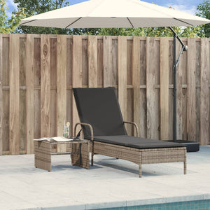 vidaXL Sonnenliege mit Rollen und Auflage Grau Poly Rattan