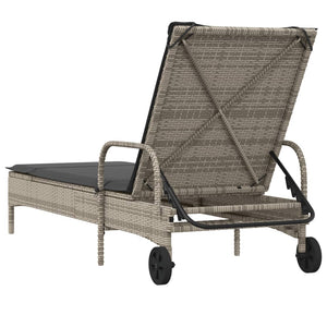 vidaXL Sonnenliege mit Rollen und Auflage Grau Poly Rattan