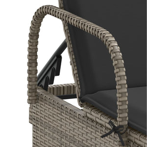 vidaXL Sonnenliege mit Rollen und Auflage Grau Poly Rattan