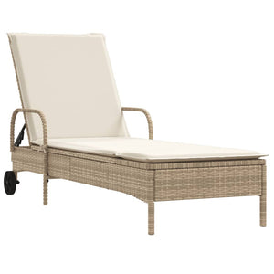 vidaXL Sonnenliege mit Rollen und Auflage Beige Poly Rattan