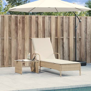 vidaXL Sonnenliege mit Rollen und Auflage Beige Poly Rattan