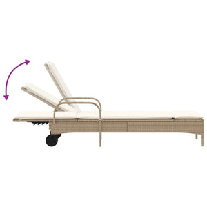 vidaXL Sonnenliege mit Rollen und Auflage Beige Poly Rattan