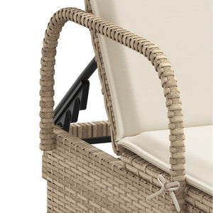 vidaXL Sonnenliege mit Rollen und Auflage Beige Poly Rattan