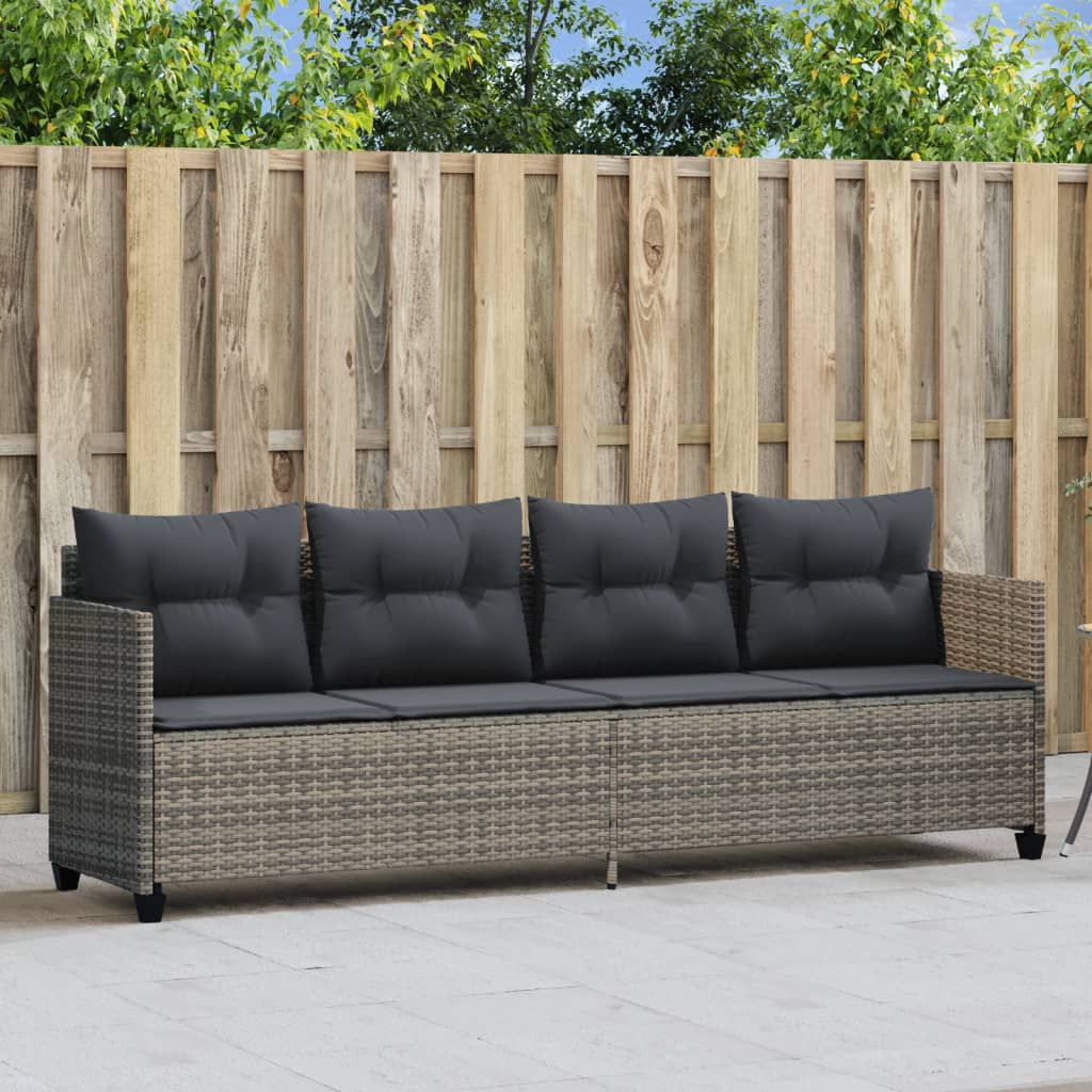 Sonnenliege mit Kissen Grau Poly Rattan