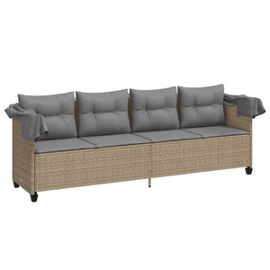 vidaXL Sonnenliege mit Dach und Kissen Beige Poly Rattan