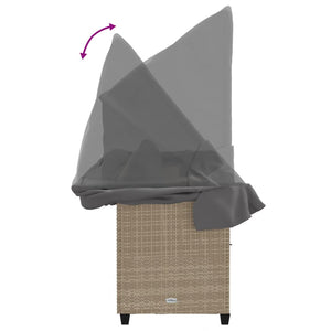 vidaXL Sonnenliege mit Dach und Kissen Beige Poly Rattan