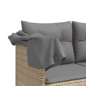 vidaXL Sonnenliege mit Dach und Kissen Beige Poly Rattan