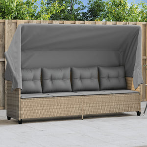 vidaXL Sonnenliege mit Dach und Kissen Beige Poly Rattan