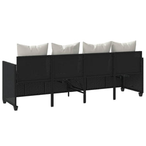 vidaXL Sonnenliege mit Kissen Schwarz Poly Rattan