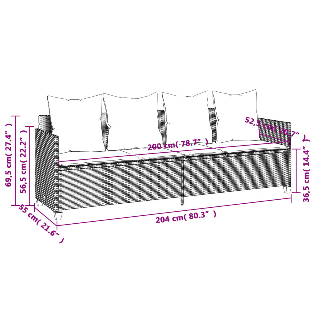 vidaXL Sonnenliege mit Kissen Schwarz Poly Rattan