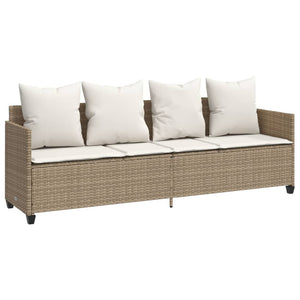 Sonnenliege mit Kissen Beige Poly Rattan