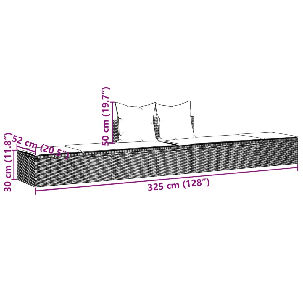 vidaXL Doppel-Sonnenliege mit Auflagen Braun Poly Rattan