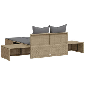 vidaXL Doppel-Sonnenliege mit Auflagen Beige Poly Rattan