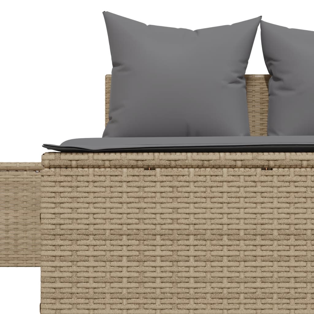 vidaXL Doppel-Sonnenliege mit Auflagen Beige Poly Rattan