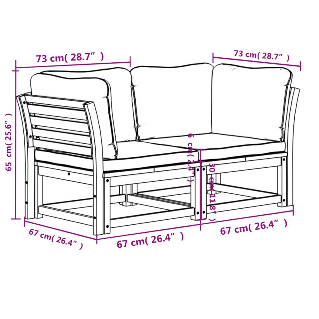 vidaXL Gartensofa mit Kissen 2-Sitzer Massivholz Akazie