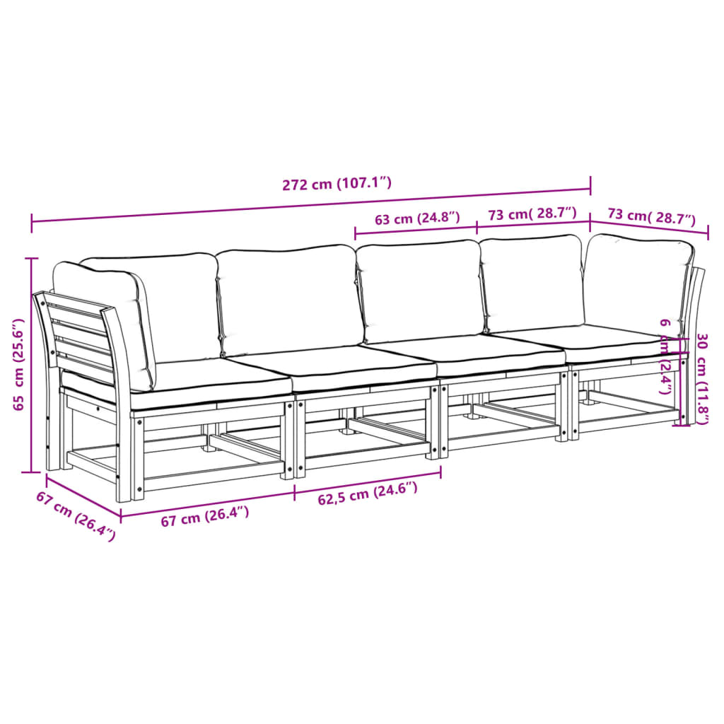 vidaXL 4-tlg. Garten-Lounge-Set mit Kissen Massivholz Akazie