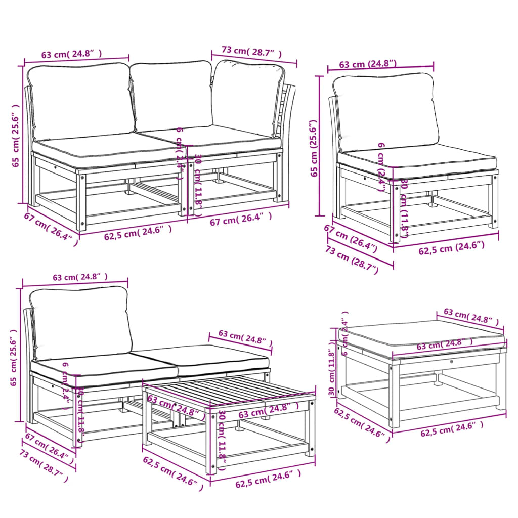 vidaXL 11-tlg. Garten-Lounge-Set mit Kissen Massivholz Akazie