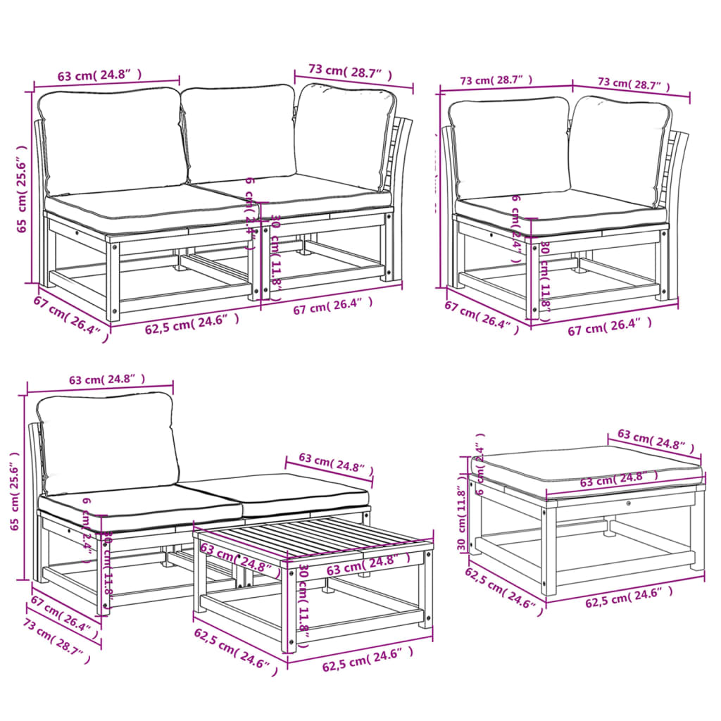 vidaXL 7-tlg. Garten-Lounge-Set mit Kissen Massivholz Akazie