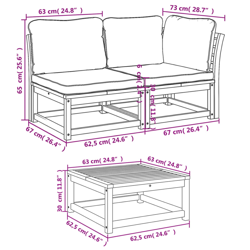 vidaXL 9-tlg. Garten-Lounge-Set mit Kissen Massivholz Akazie