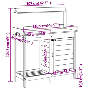 Pflanztisch mit Schrank Braun 110,5x45x124,5cm Massivholz Tanne