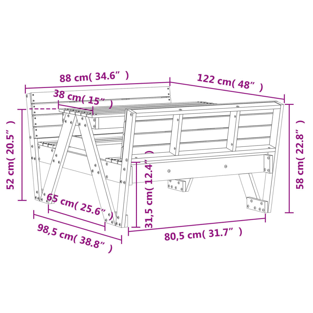 vidaXL Picknicktisch für Kinder 88x122x58 cm Massivholz Douglasie