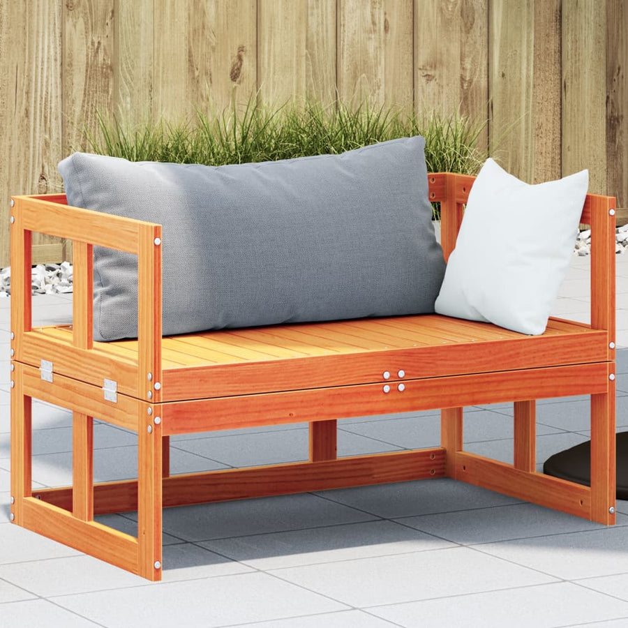 2-in-1 Gartensofa Verlängerbar Wachsbraun Massivholz Kiefer Stilecasa