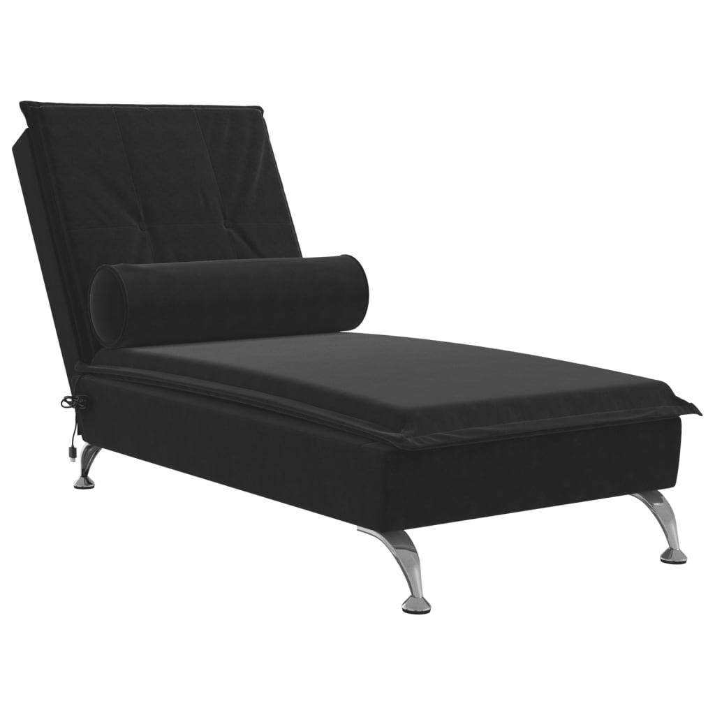 Massage-Chaiselongue mit Nackenrolle Schwarz Samt Stilecasa