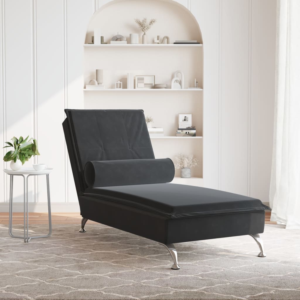 Massage-Chaiselongue mit Nackenrolle Schwarz Samt Stilecasa