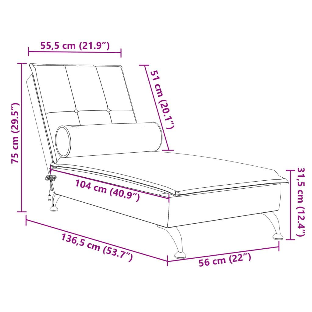 Massage-Chaiselongue mit Nackenrolle Schwarz Samt Stilecasa