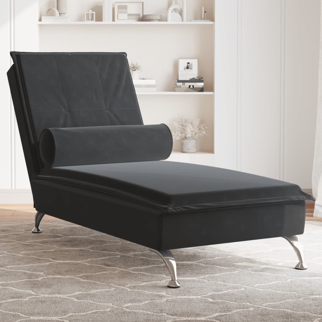 Massage-Chaiselongue mit Nackenrolle Schwarz Samt Stilecasa