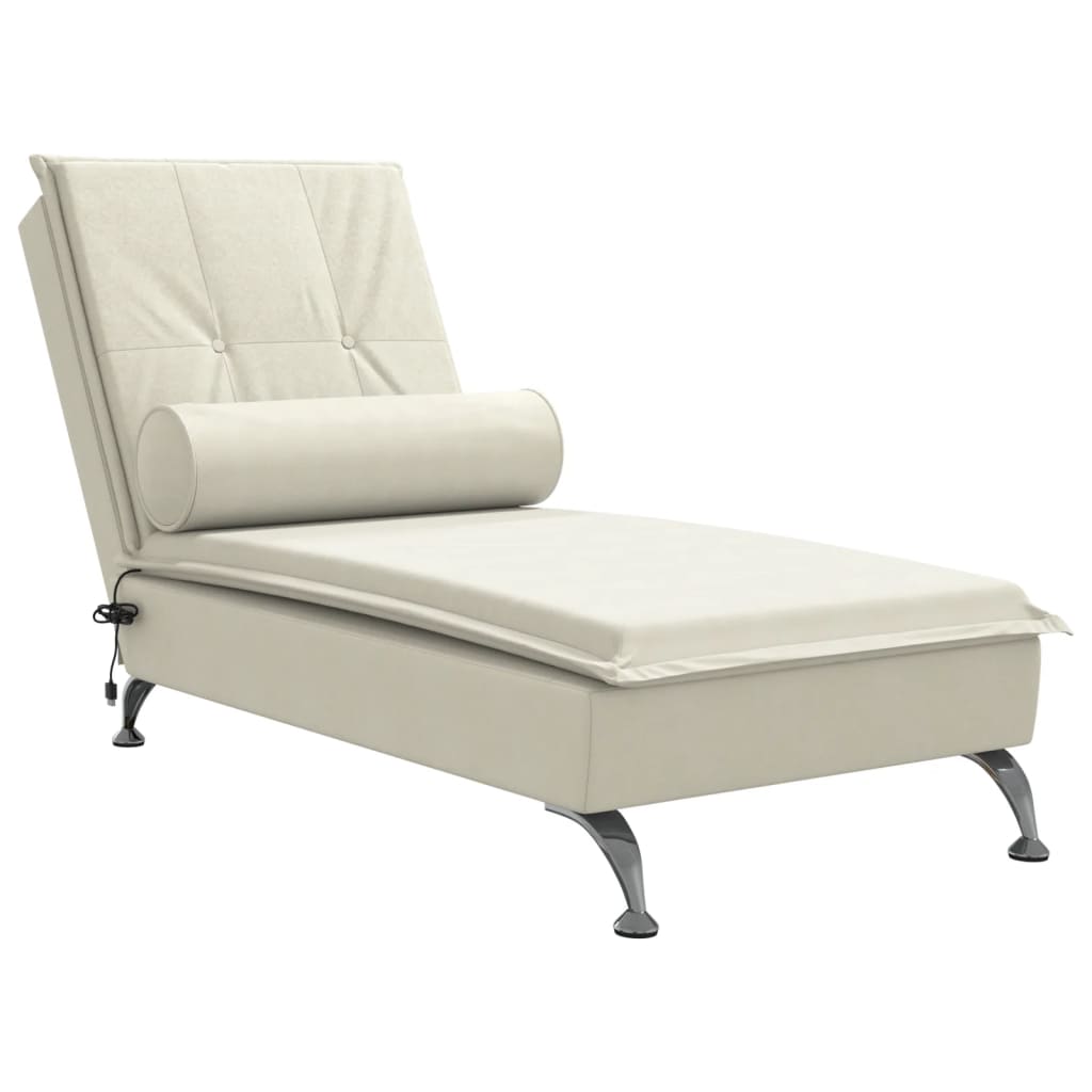 Massage-Chaiselongue mit Nackenrolle Creme Samt