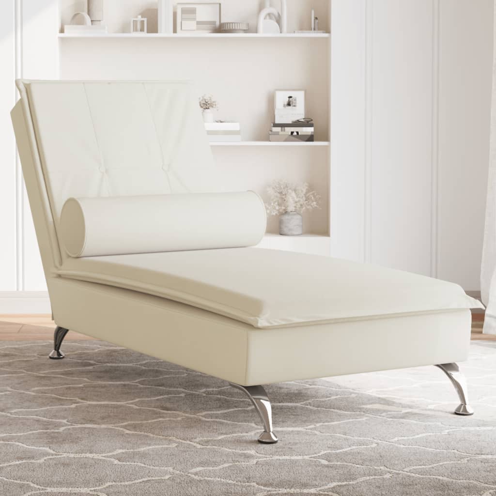 Massage-Chaiselongue mit Nackenrolle Creme Samt