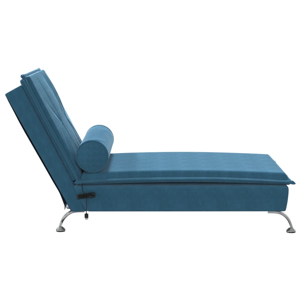 Massage-Chaiselongue mit Nackenrolle Blau Samt