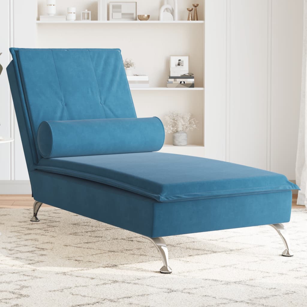 Massage-Chaiselongue mit Nackenrolle Blau Samt