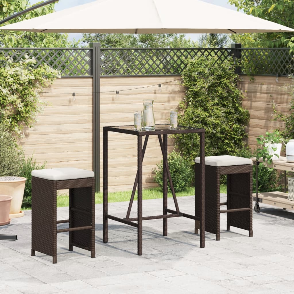 vidaXL Garten-Barhocker mit Kissen 2 Stk. Braun Poly Rattan